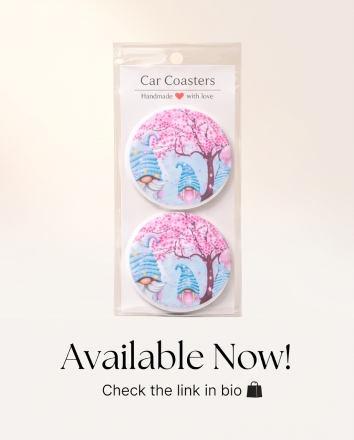 Blossom Gnome Car Coasters ✨🌸🚗