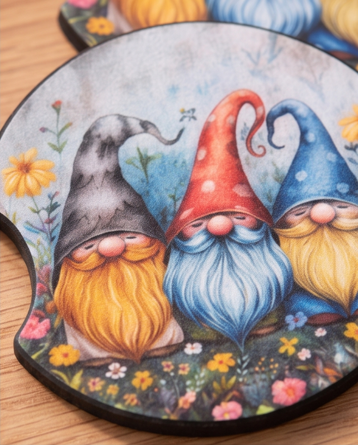 Garden Gnome Trio Car Coasters ✨🌿🚗