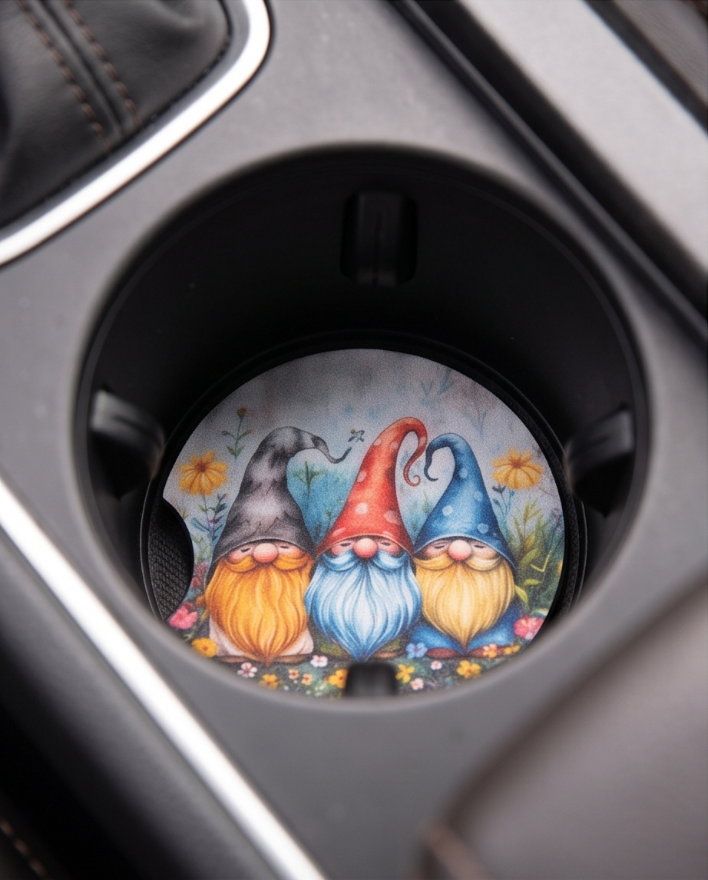 Garden Gnome Trio Car Coasters ✨🌿🚗