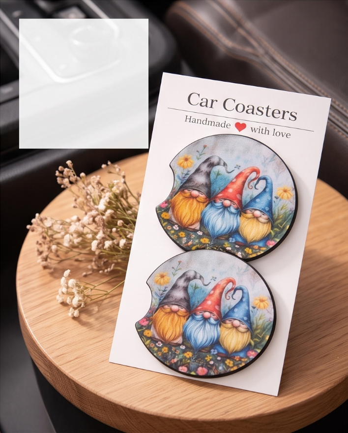 Garden Gnome Trio Car Coasters ✨🌿🚗