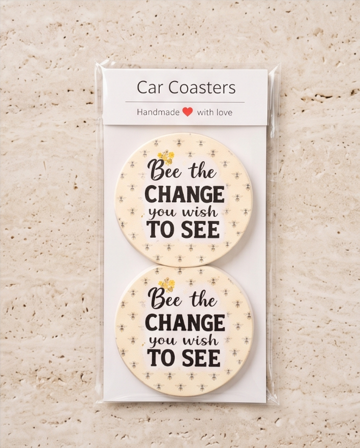 Be the Change Bee Car Coasters ✨🚗💛