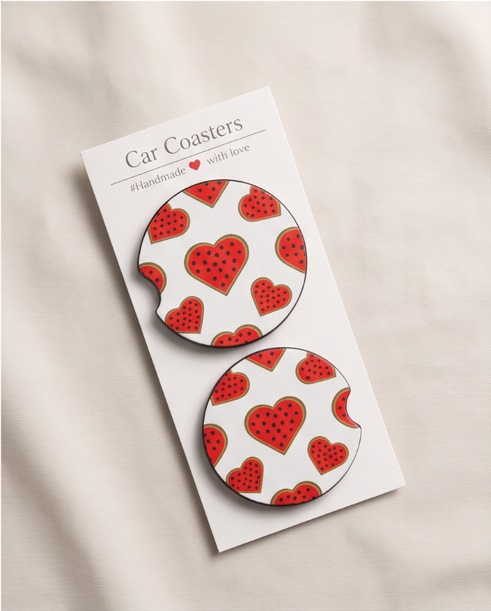 Watermelon Heart Splash Car Coasters 🍉❤️✨
