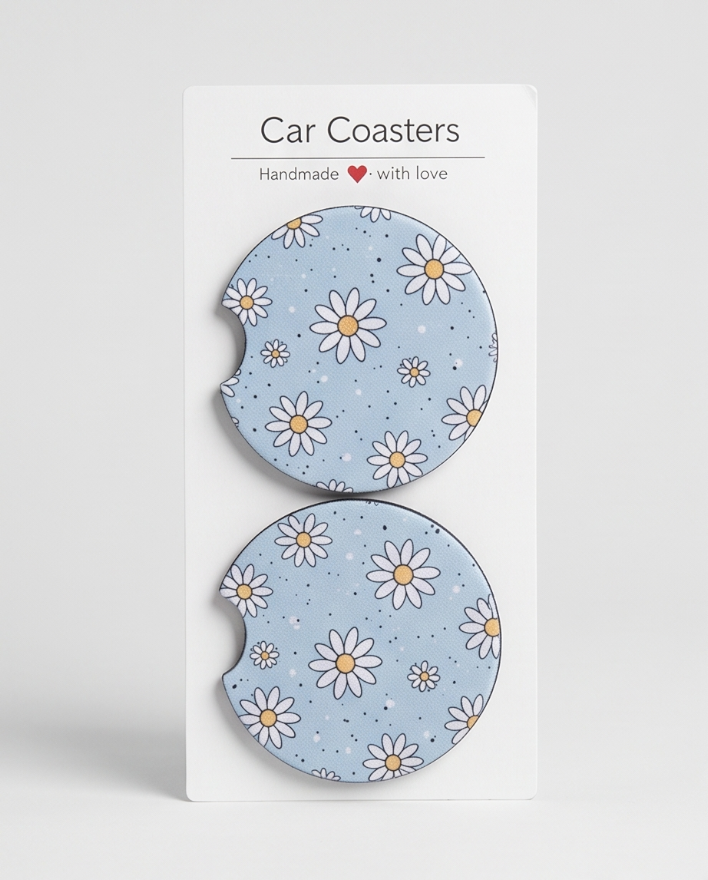 Blue Daisy Car Coasters ✨🌿🚗