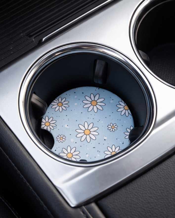 Blue Daisy Car Coasters ✨🌿🚗