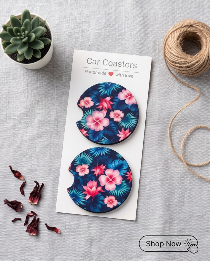 Tropical Hibiscus Car Coasters ✨🌴🚗