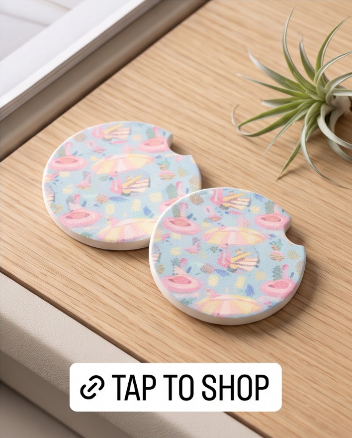 Tropical Flamingo Splash Car Coasters 🦩🍍✨