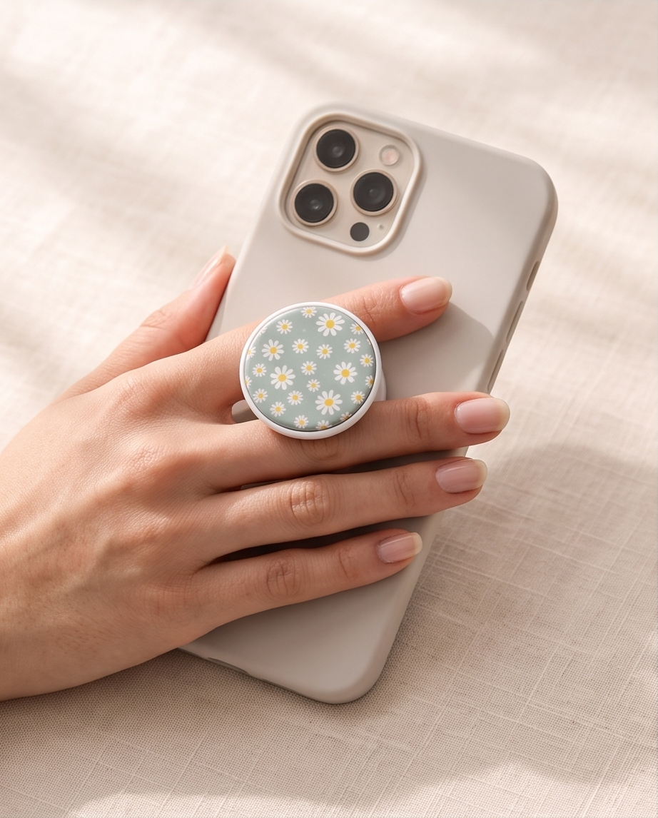 Daisy Flower Phone Grip | Sage Green Floral Phone Holder | White Daisy Phone Accessory | Cottagecore Gift for Her
