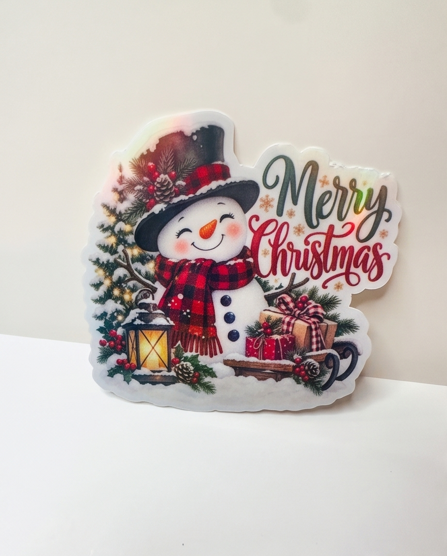 Merry Christmas Snowman Sticker | 3 Inch Laminated Waterproof Christmas Sticker | Holiday Winter Decal | Christmas Gift