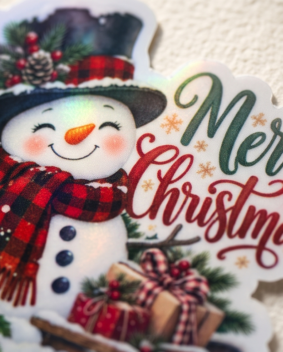 Merry Christmas Snowman Sticker | 3 Inch Laminated Waterproof Christmas Sticker | Holiday Winter Decal | Christmas Gift