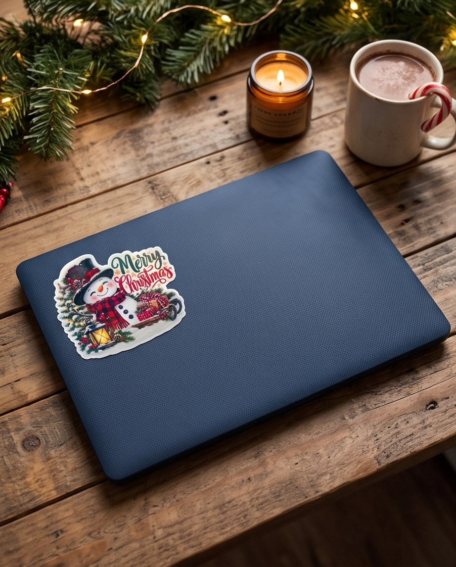 Merry Christmas Snowman Sticker | 3 Inch Laminated Waterproof Christmas Sticker | Holiday Winter Decal | Christmas Gift