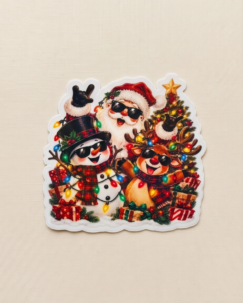 Funny Christmas Santa Snowman Reindeer Sticker | 3 Inch Laminated Holiday Sticker | Christmas Lights Decal | Stocking Stuffer Gift