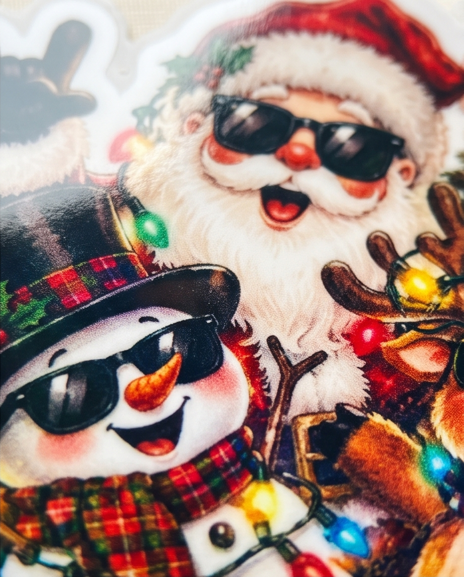 Funny Christmas Santa Snowman Reindeer Sticker | 3 Inch Laminated Holiday Sticker | Christmas Lights Decal | Stocking Stuffer Gift