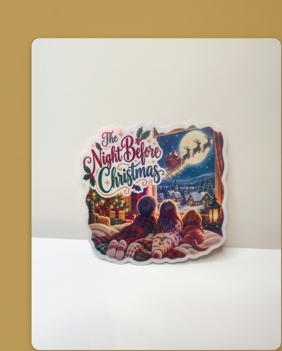 The Night Before Christmas Sticker | 3 Inch Laminated Christmas Eve Sticker | Santa Sleigh Winter Scene /Stocking Stuffer