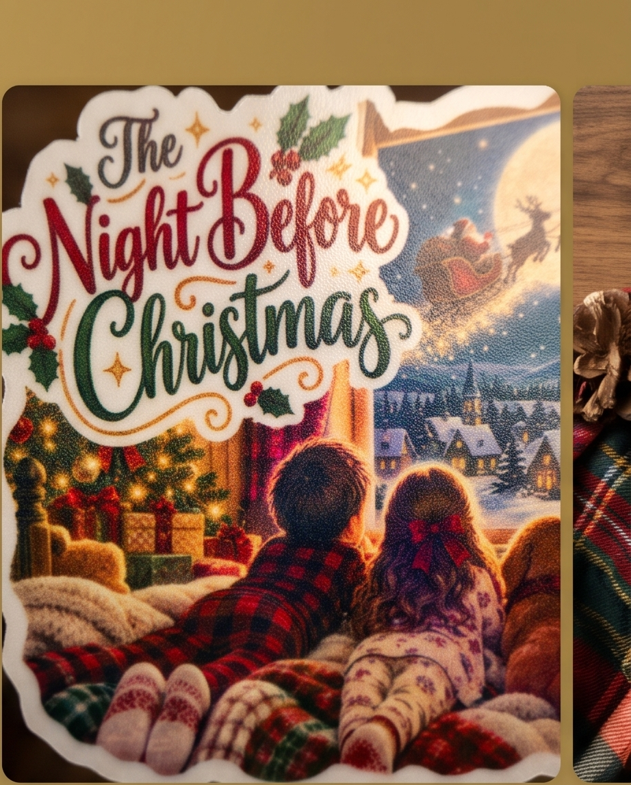 The Night Before Christmas Sticker | 3 Inch Laminated Christmas Eve Sticker | Santa Sleigh Winter Scene /Stocking Stuffer