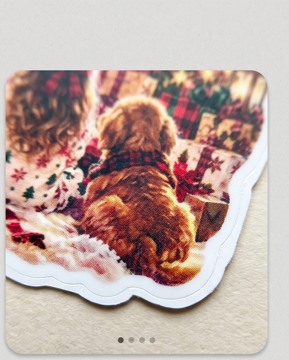 Christmas Morning Sticker | 3 Inch Laminated Holiday Sticker | Kids and Dog Christmas Tree Decal | Cozy Christmas Gift | Stocking Stuffer