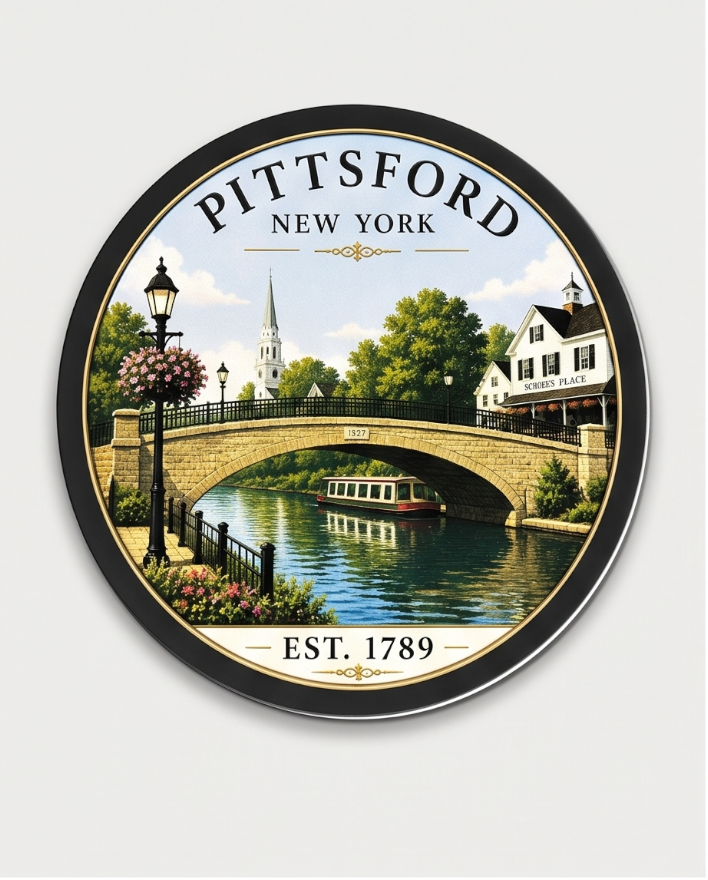 Pittsford New York 3-Inch Magnet – Historic Canal Bridge Scene