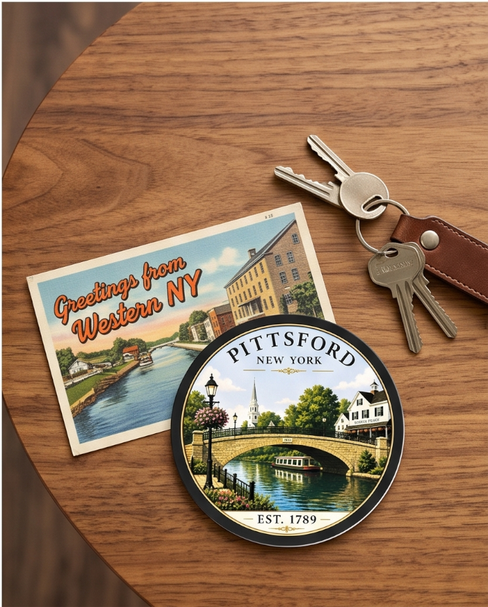 Pittsford New York 3-Inch Magnet – Historic Canal Bridge Scene