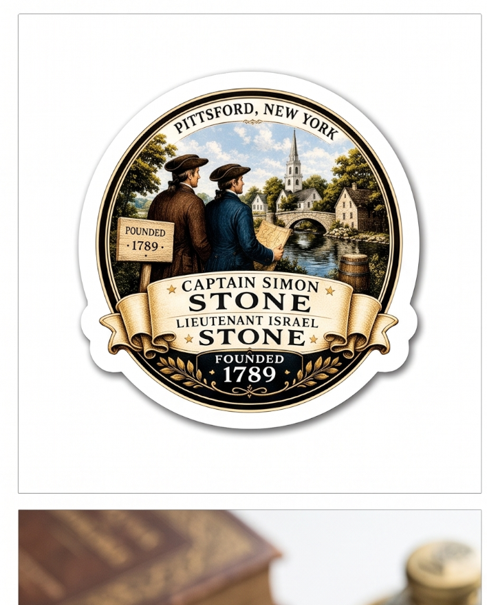 Pittsford New York 3-Inch Sticker – Captain Simon & Lieutenant Israel Stone Founders Design