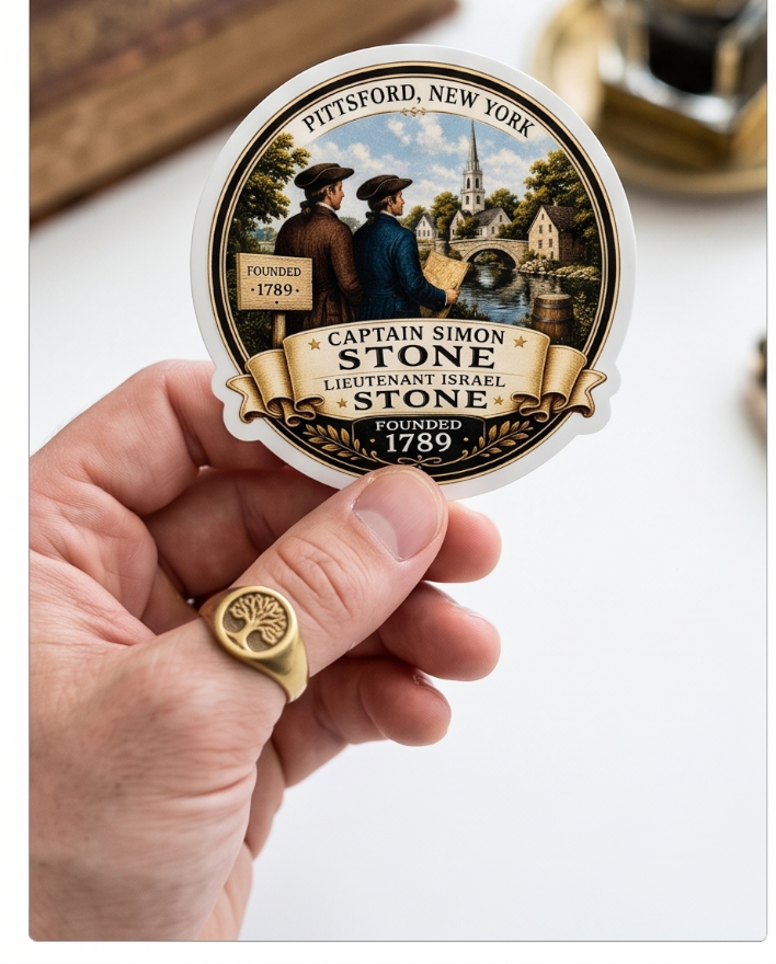 Pittsford New York 3-Inch Sticker – Captain Simon & Lieutenant Israel Stone Founders Design
