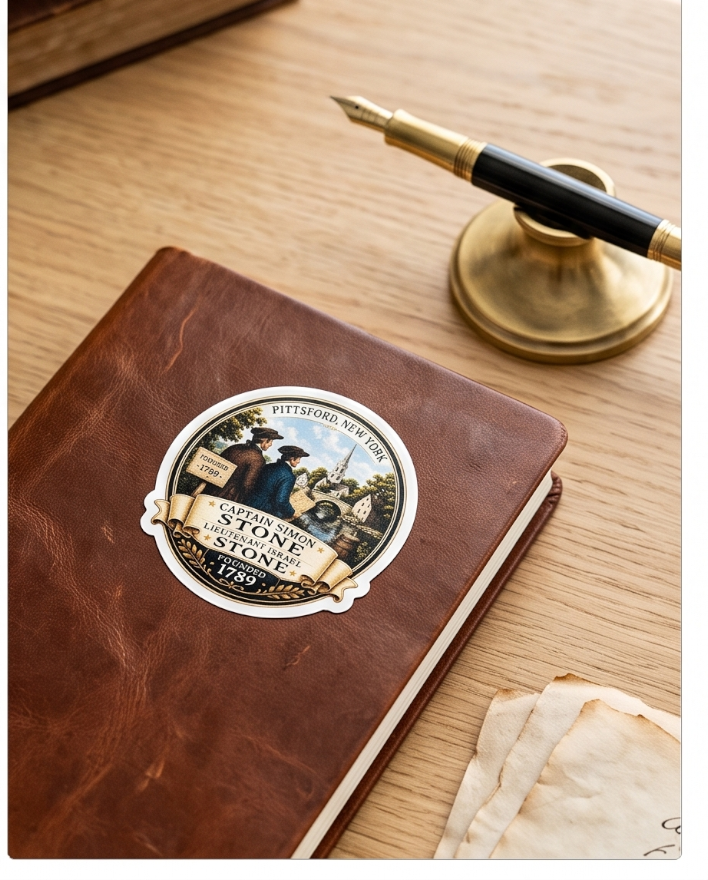 Pittsford New York 3-Inch Sticker – Captain Simon & Lieutenant Israel Stone Founders Design