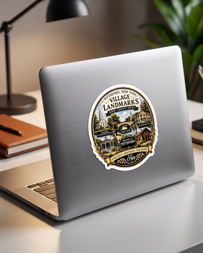 Pittsford New York 3-Inch Sticker – Village Landmarks Heritage Design