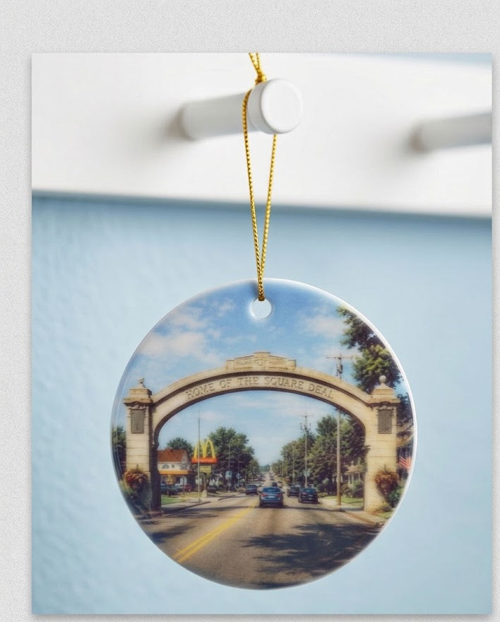 Endicott Square Deal Arch Ceramic Ornament – 3" Round Main Street Keepsake