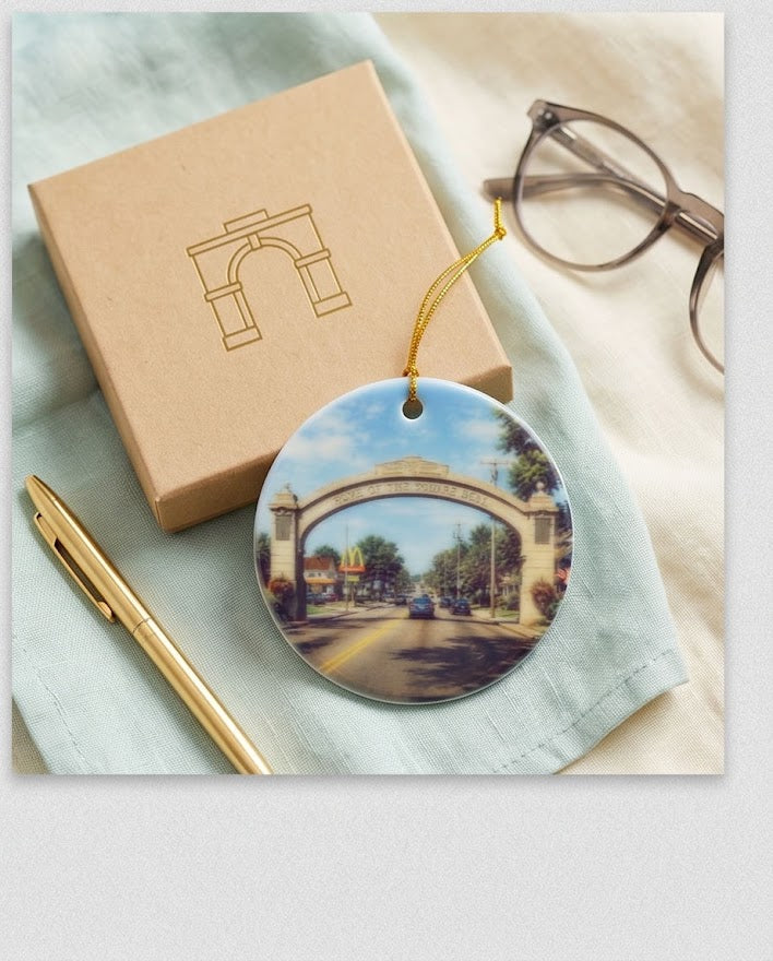 Endicott Square Deal Arch Ceramic Ornament – 3" Round Main Street Keepsake