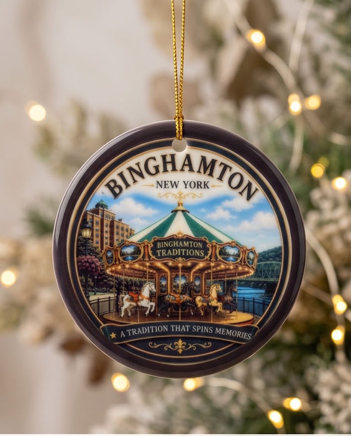 Binghamton Traditions Carousel Ceramic Ornament – 3" Round New York Keepsake
