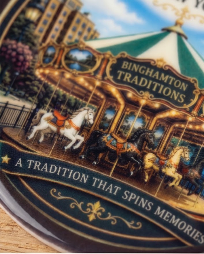 Binghamton Traditions Carousel Ceramic Ornament – 3" Round New York Keepsake