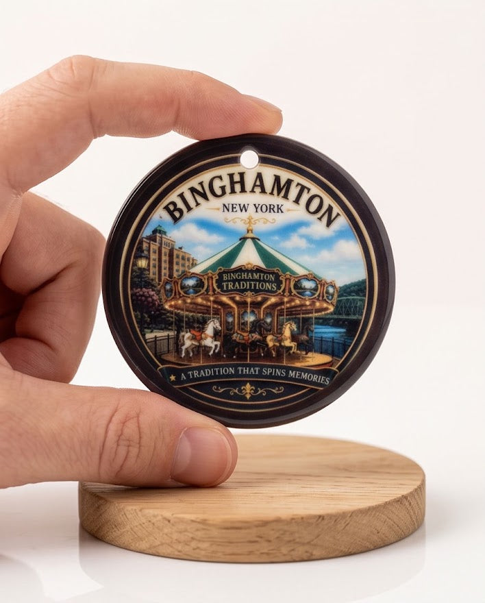 Binghamton Traditions Carousel Ceramic Ornament – 3" Round New York Keepsake