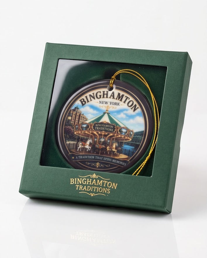 Binghamton Traditions Carousel Ceramic Ornament – 3" Round New York Keepsake