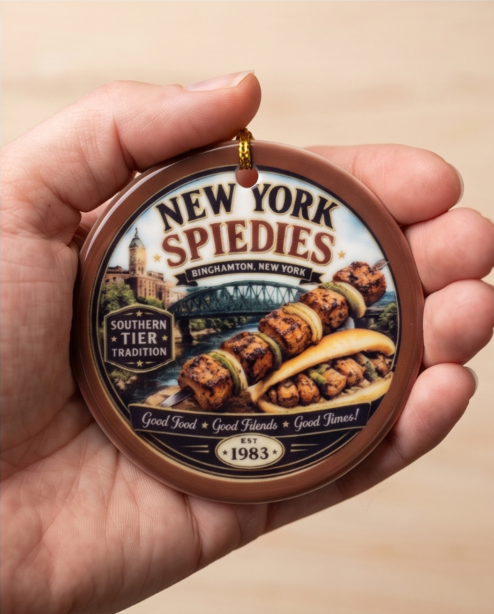 New York Spiedies Ceramic Ornament – 3" Round Binghamton Southern Tier Tradition