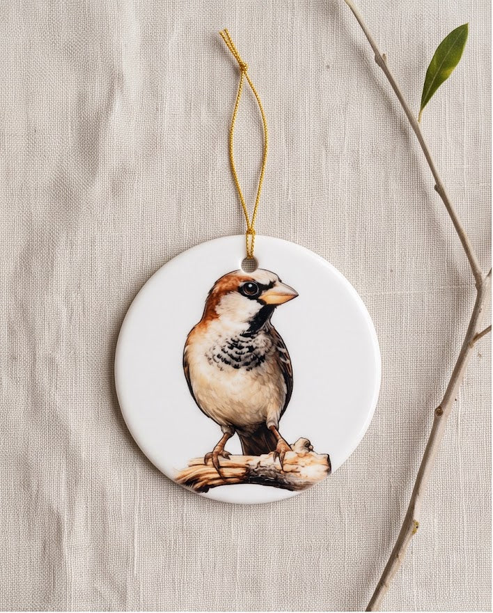Song Sparrow Ceramic Ornament – 3" Round Backyard Bird Keepsake