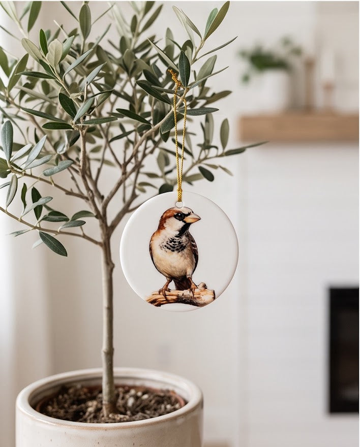 Song Sparrow Ceramic Ornament – 3" Round Backyard Bird Keepsake