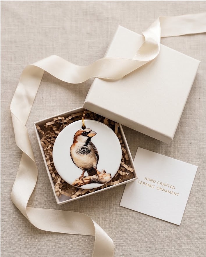 Song Sparrow Ceramic Ornament – 3" Round Backyard Bird Keepsake