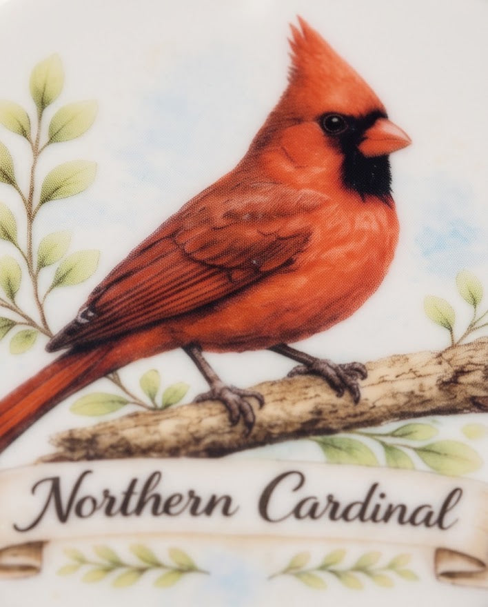 Northern Cardinal Ceramic Ornament – 3" Round Red Bird Keepsake