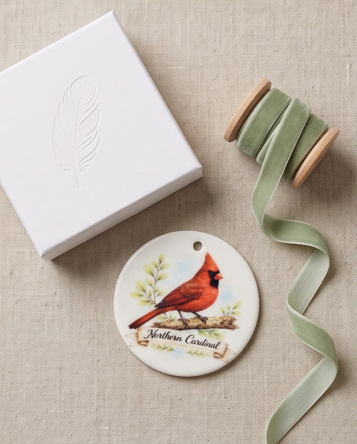 Northern Cardinal Ceramic Ornament – 3" Round Red Bird Keepsake