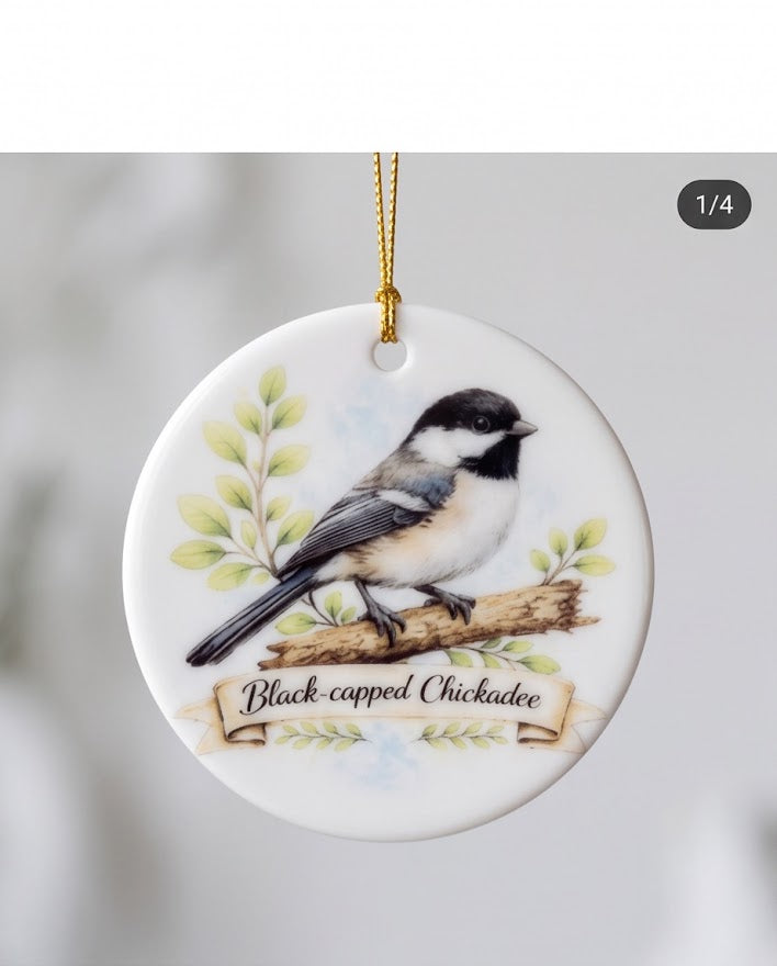 Black-capped Chickadee Ceramic Ornament – 3" Round Woodland Bird Keepsake