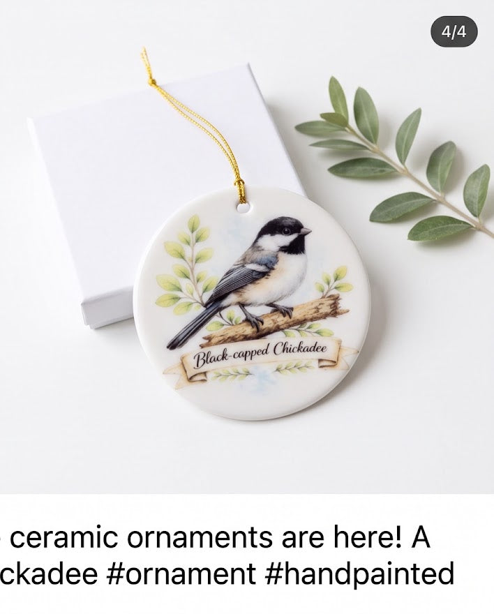 Black-capped Chickadee Ceramic Ornament – 3" Round Woodland Bird Keepsake