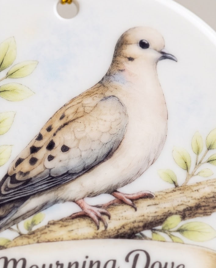 Mourning Dove Ceramic Ornament – 3" Round Woodland Keepsake