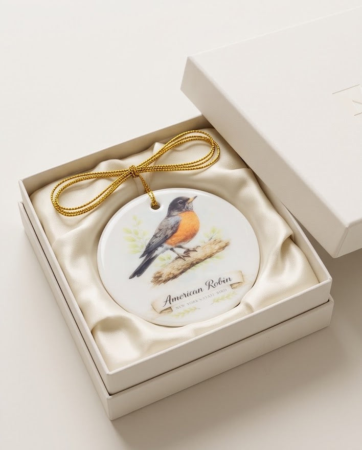 American Robin Ceramic Ornament – 3" Round New York State Bird Keepsake