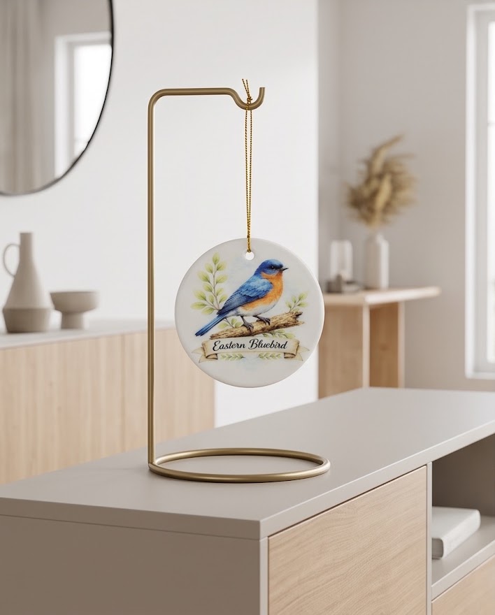 Eastern Bluebird Ceramic Ornament – 3" Round Nature Lover Keepsake