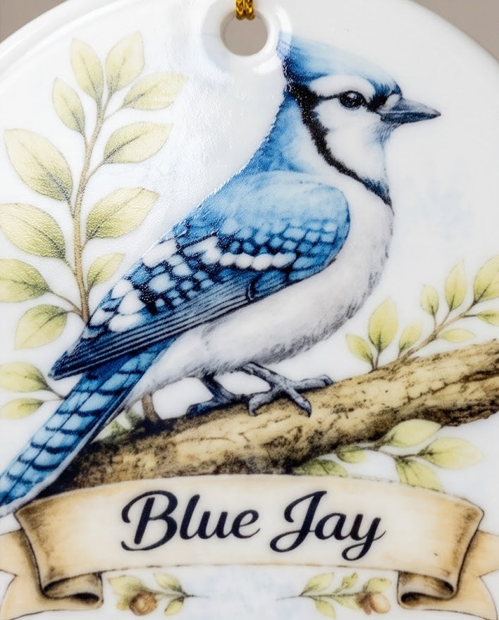 Blue Jay Ceramic Ornament – 3" Round Backyard Bird Keepsake