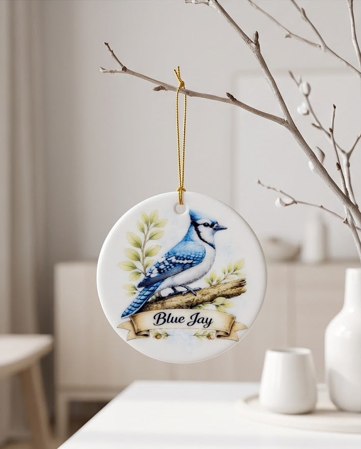 Blue Jay Ceramic Ornament – 3" Round Backyard Bird Keepsake