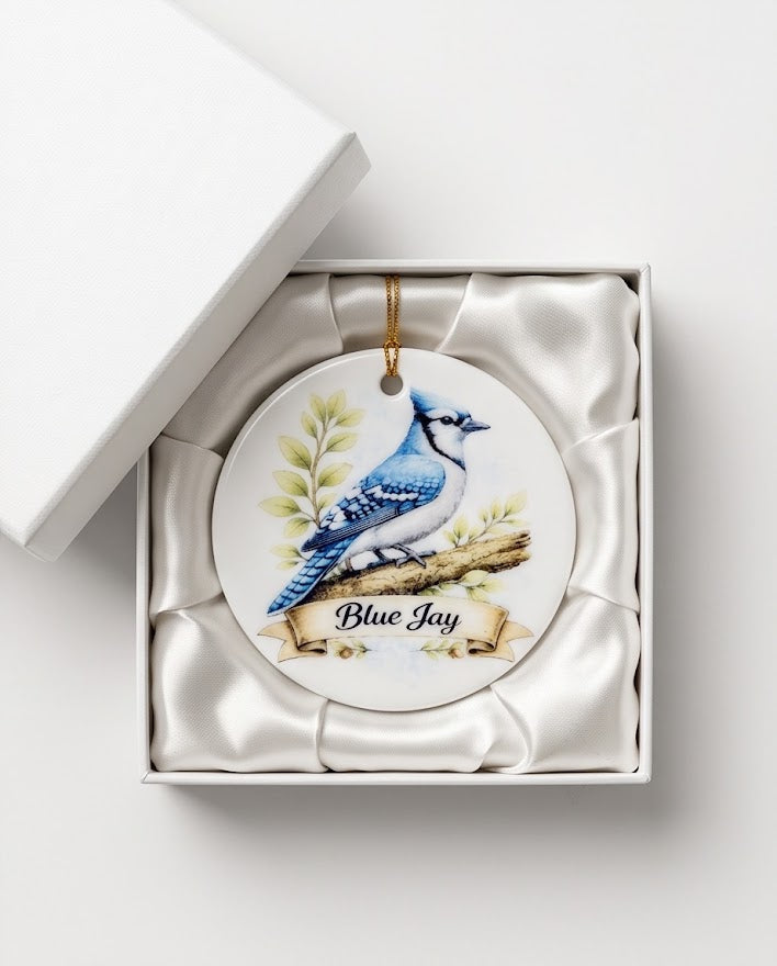 Blue Jay Ceramic Ornament – 3" Round Backyard Bird Keepsake