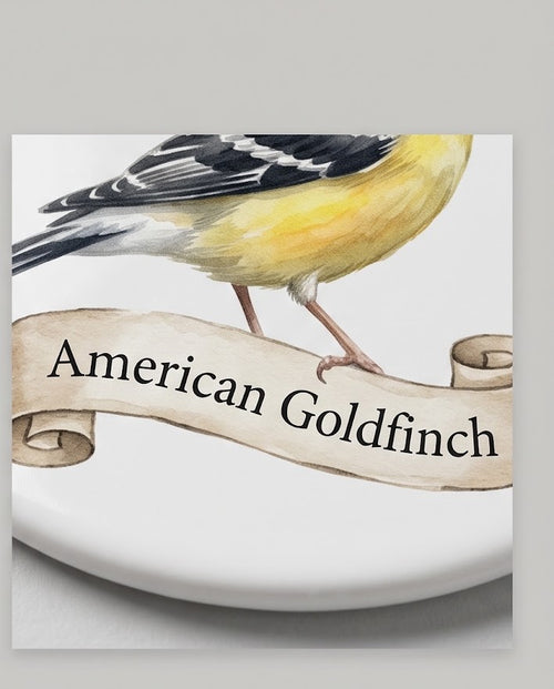 American Goldfinch Ceramic Ornament – 3" Round Bird Lover Keepsake