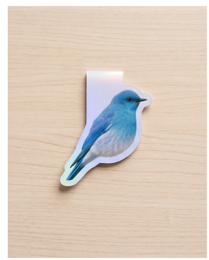 Mountain Bluebird Magnetic Bookmark – Holographic Utah Bird Page Marker