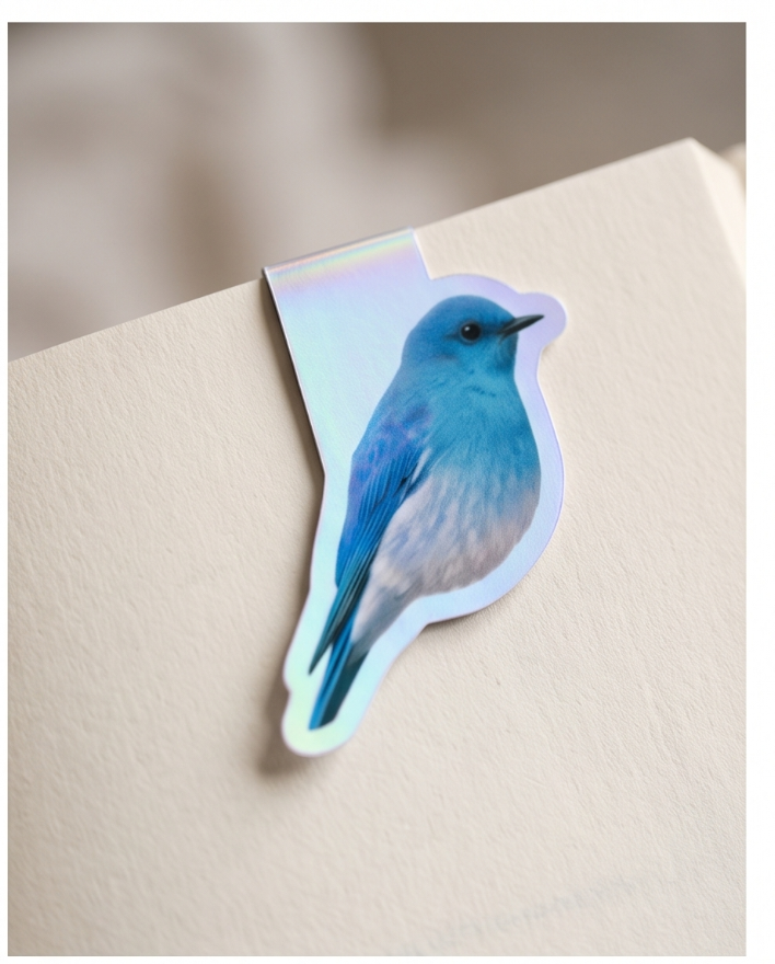 Mountain Bluebird Magnetic Bookmark – Holographic Utah Bird Page Marker