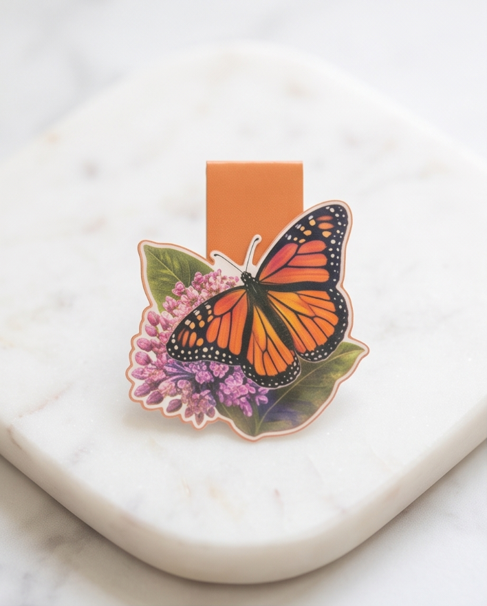 Monarch Butterfly Magnetic Bookmark – Floral Nature Lover Page Marker