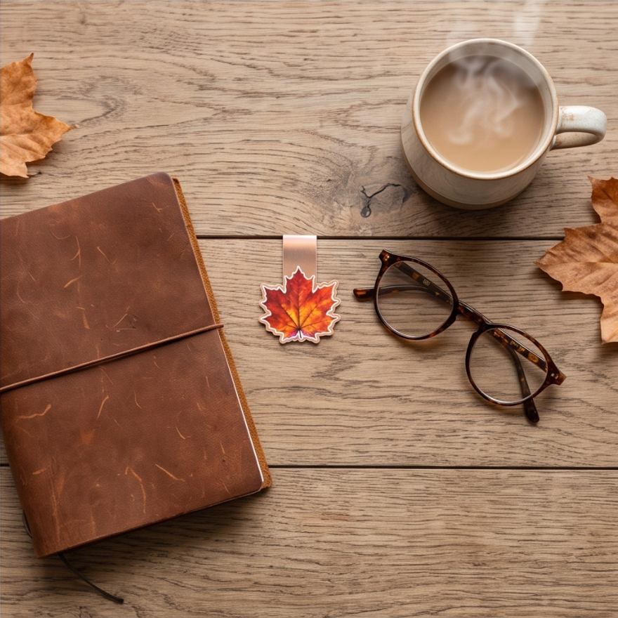 Autumn Maple Leaf Magnetic Bookmark – Cozy Fall Reading Page Marker